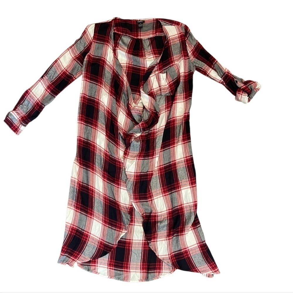 Rue21 Red and Black Plaid Duster Cardigan - Size Women’s XS | Cabincore Style